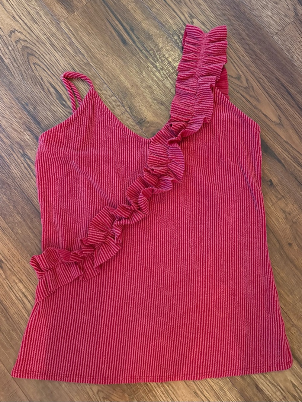 Blue Buttercup Red Ruffle Shoulder Top Size L